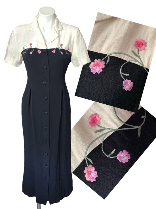 Vintage Dresses & Skirts - v i n t a g e :: Embroidered Button Front Modest Shirt Dress